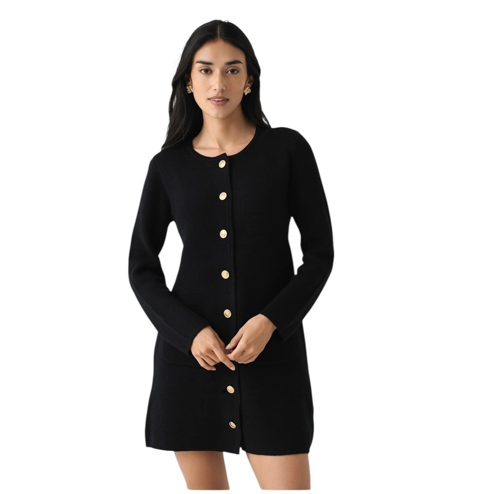 Alex Mill Black Knit Stella Button Front mini sweater‎ Dress Pockets Size S